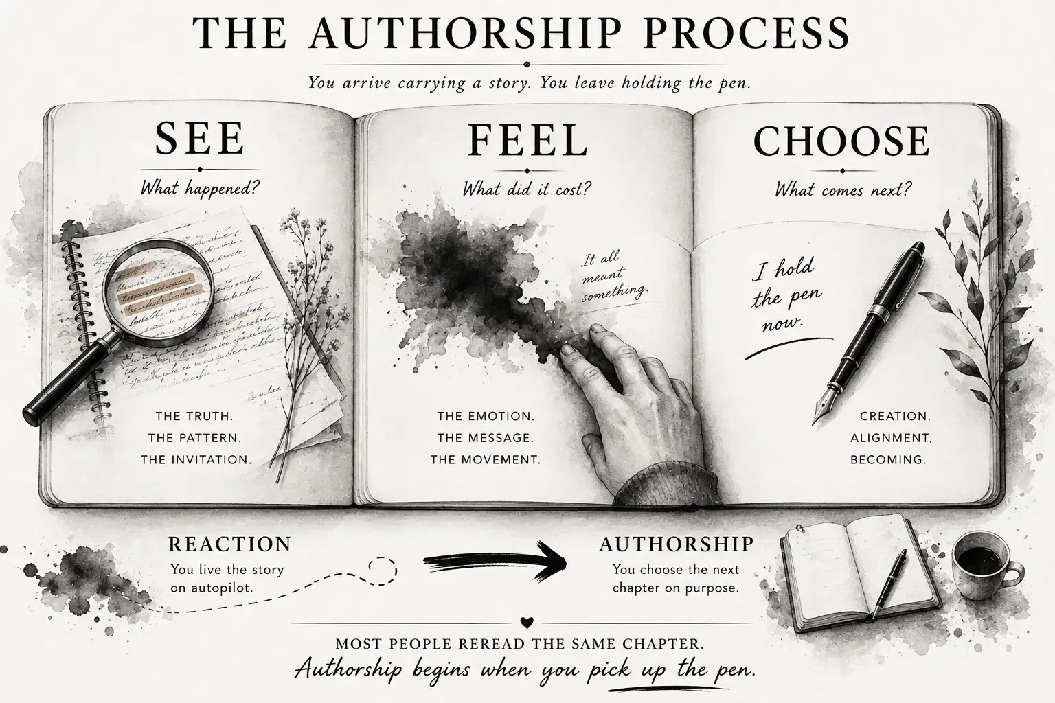 The authorship process: See what happened, Feel what it cost, and Choose what comes next